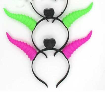 LED Licht Hoerner Teufels Hörner lang gedreht 9 cm turned horns blau rot pink grün