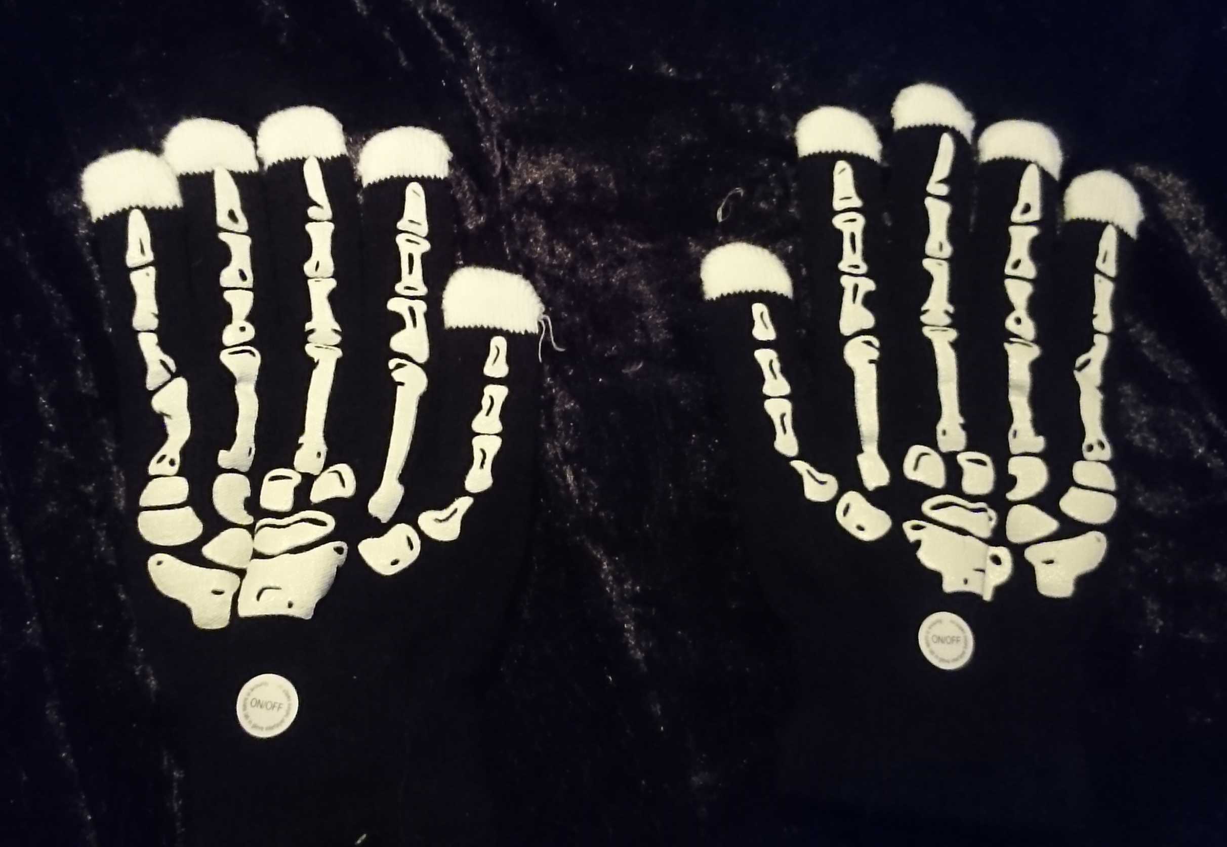 NEU 1 PAAR Bone Skelett Knochen LED blink leucht Hand schuh  LEUCHT FINGER