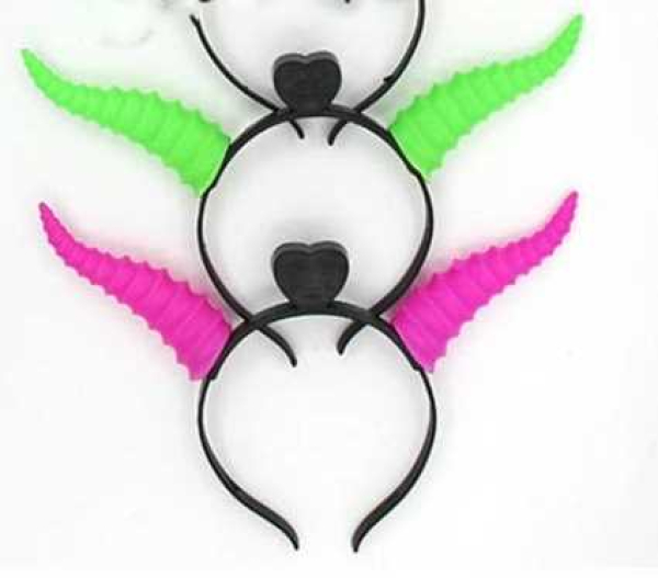 LED Licht Hoerner Teufels Hörner lang gedreht 9 cm turned horns blau rot pink grün