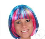 PERÜCKE Haare Fasching Karneval bunt Kurzhaar mit Bob Haarschnitt multicolor